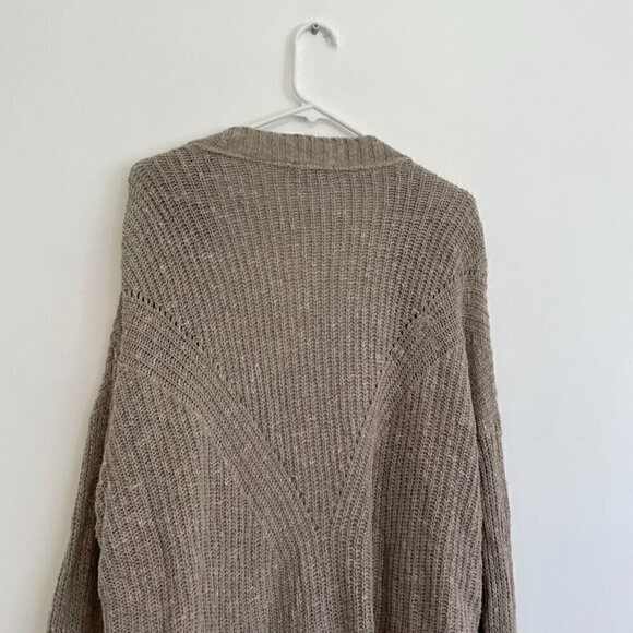 MAURICES Taupe Tan Brown Chunky Knit Notch / Split Neck Open Cardigan Sweater XL - Picture 12 of 16